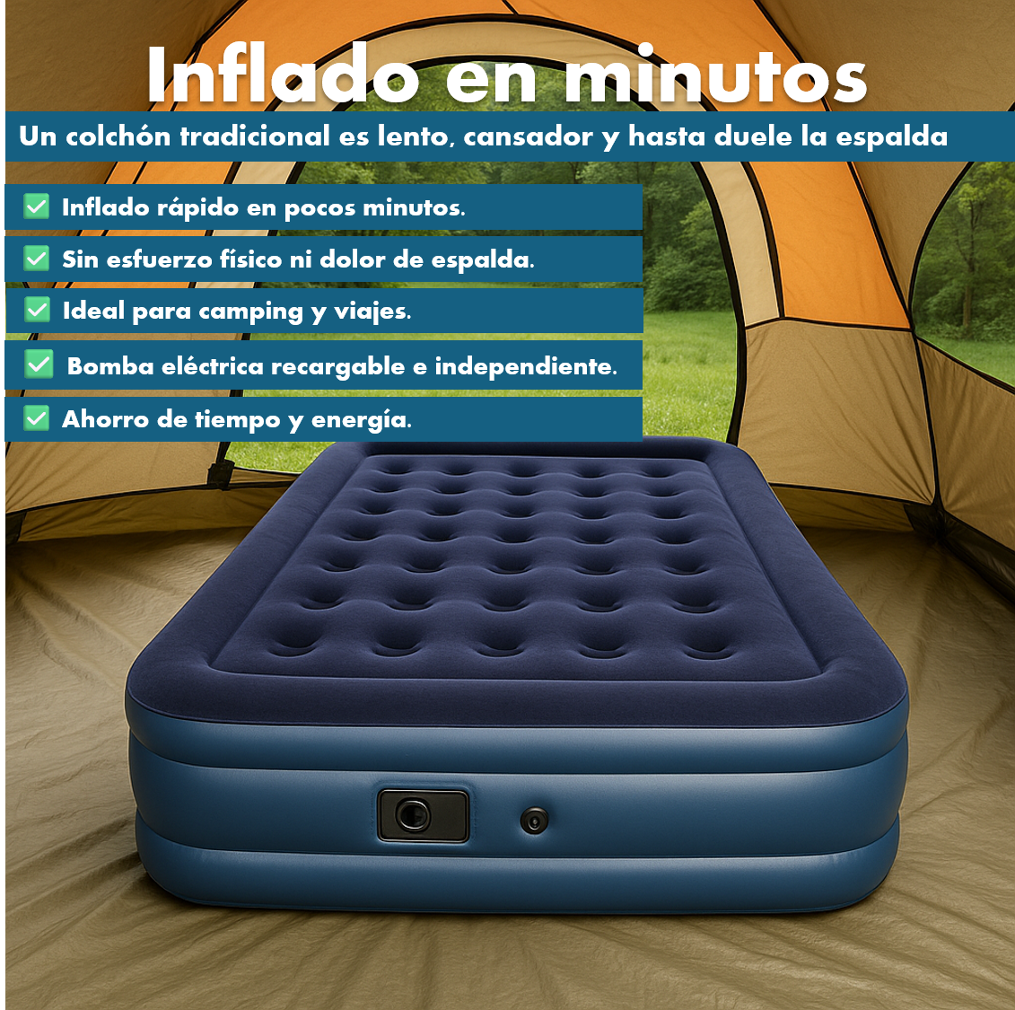 Colchón Inflable Eléctrico Express – Rápido y Portátil (205cmx160cmx50cm)